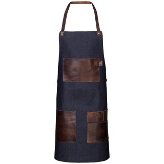 Vintage Segeltuch-Latzschürze mit Ledertaschen, B 55 cm x L 89 cm, navy