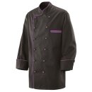 Kochjacke langarm, schwarz, Paspel purple